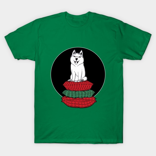 Cute White Husky Christmas colors T-Shirt by Snowflake